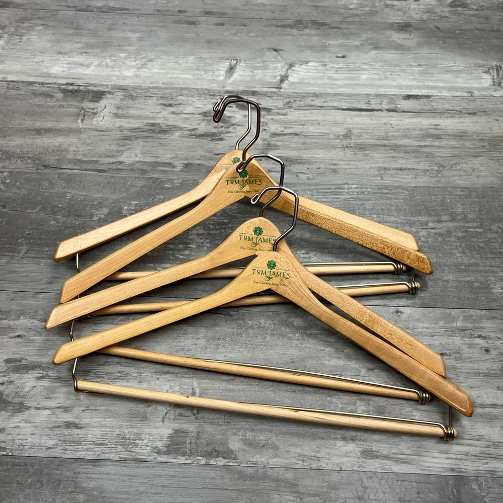 Lot of 4 Tom James Wooden Suit Hangers